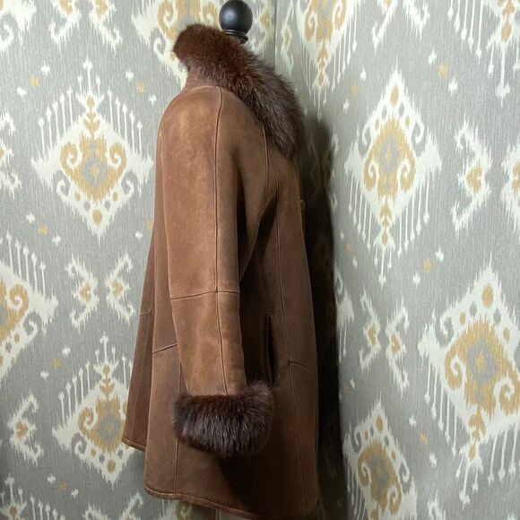 Ralph Lauren Vintage Chocolate Brown Fur Trimmed Lamb Shearling Swing Coat - Picture 4 of 16